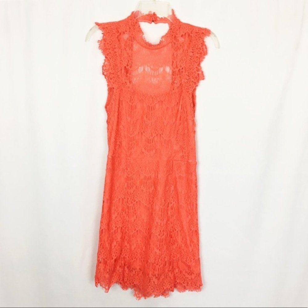 Free People coral pink lace high neck dress S